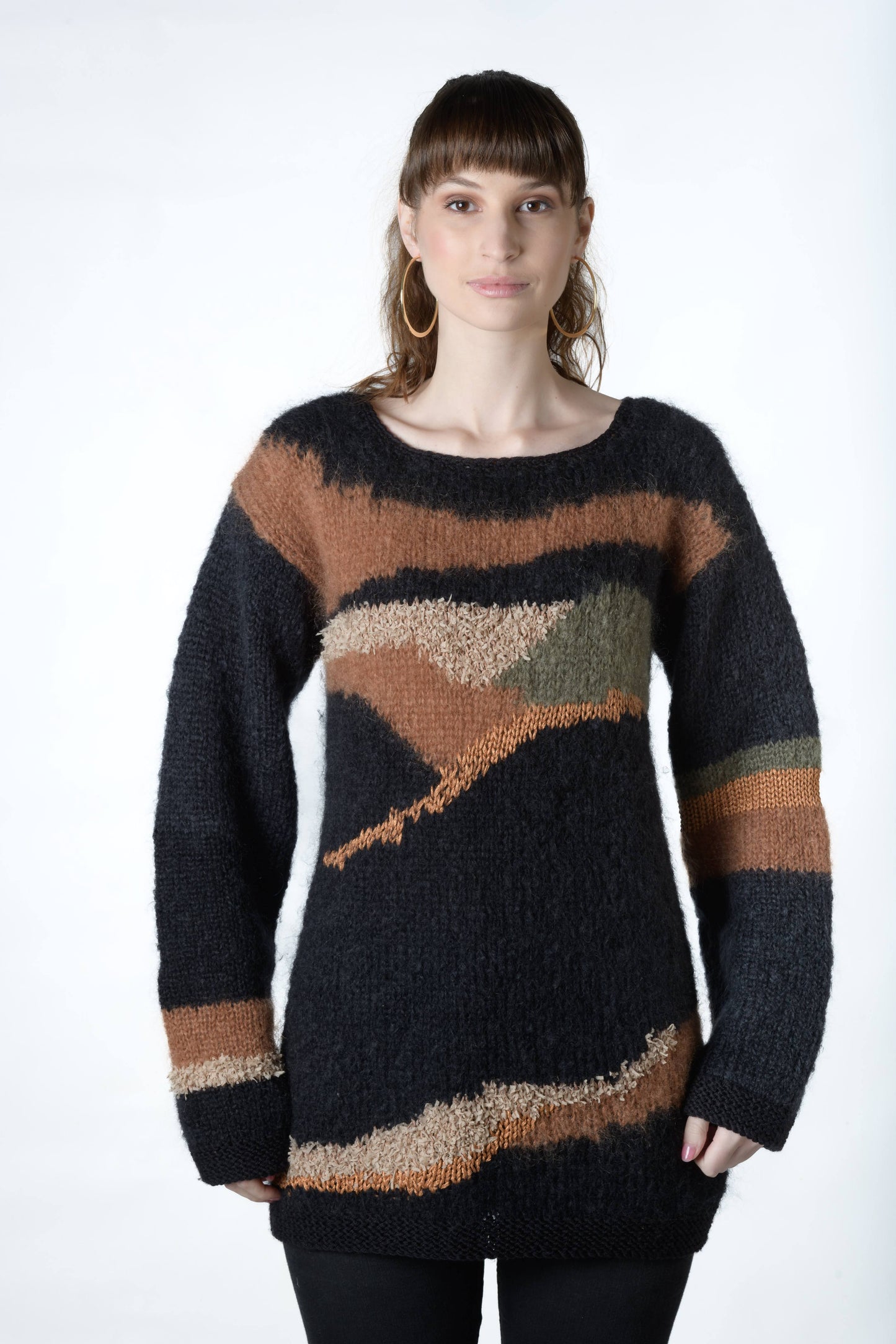 Black mohair sweater with swirls