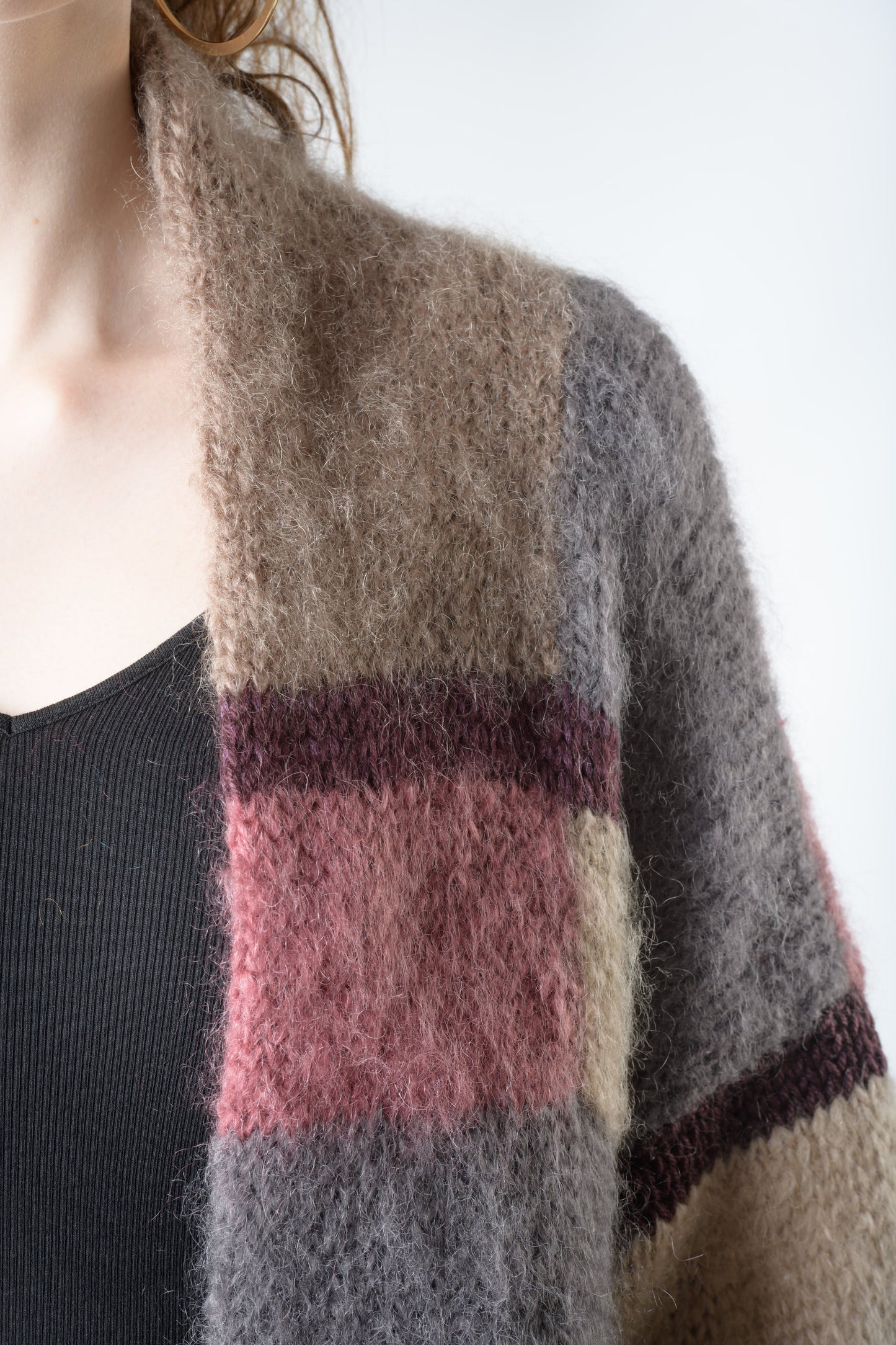 Pink and brown mohair cardigan