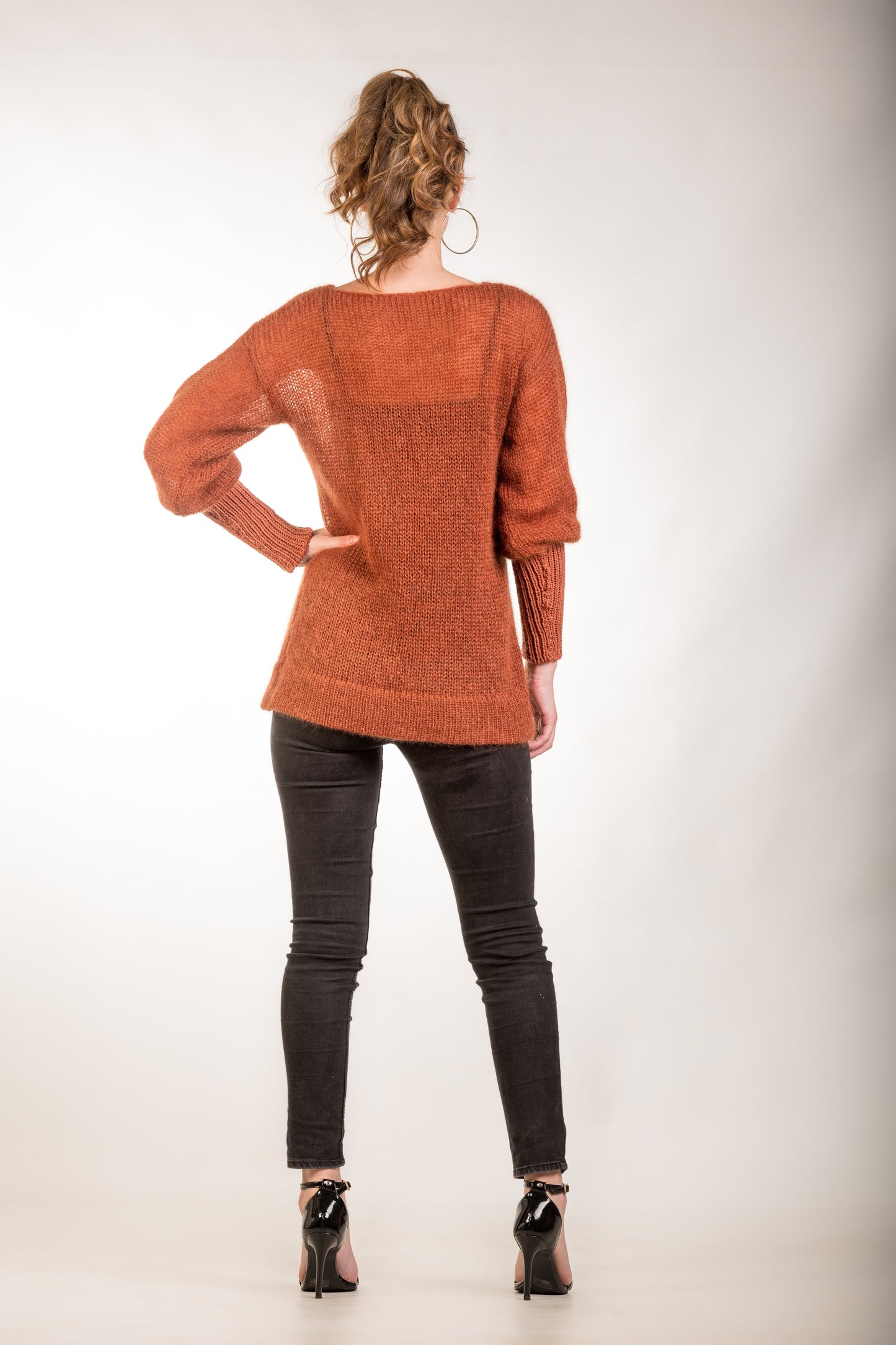 Rust Mohair jumper with long cuffs