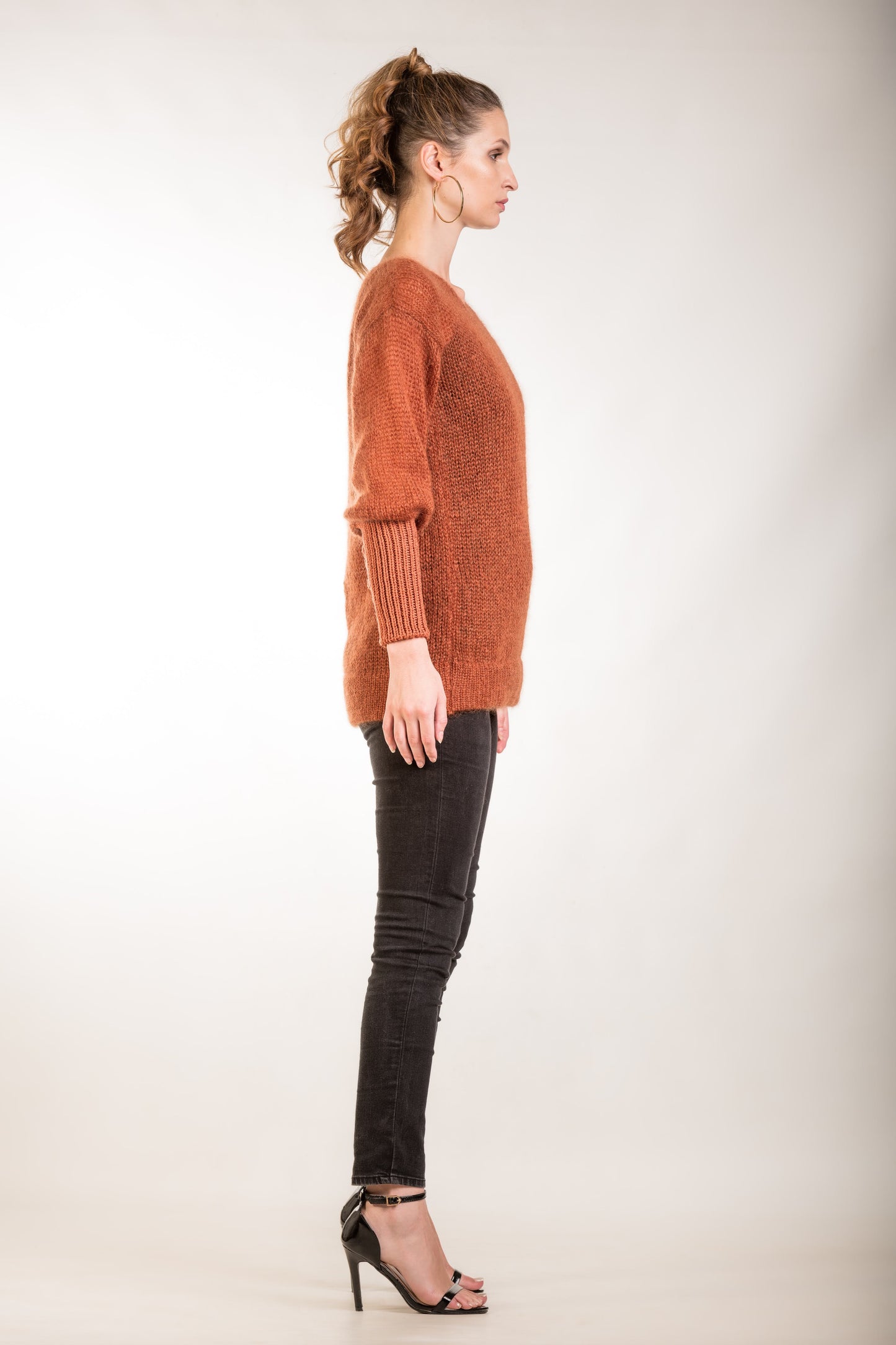 Rust Mohair jumper with long cuffs