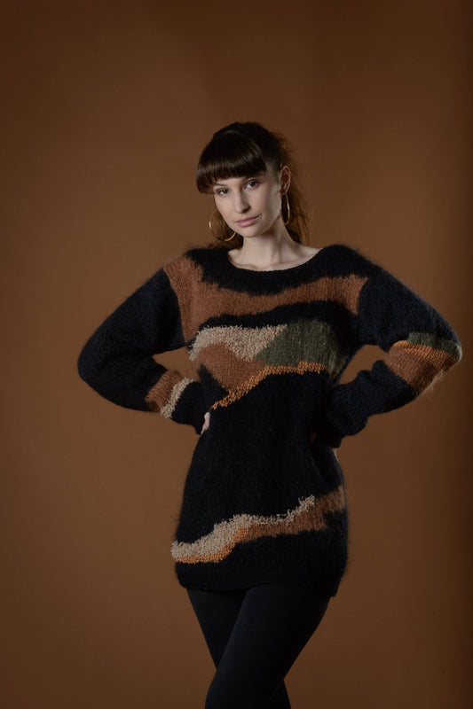 Black mohair sweater with swirls