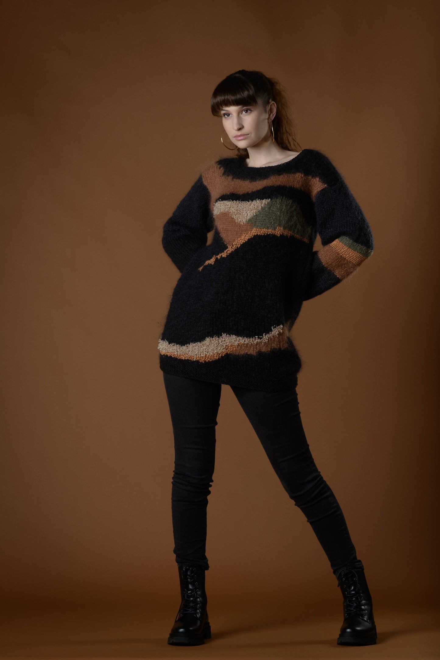 Black mohair sweater with swirls