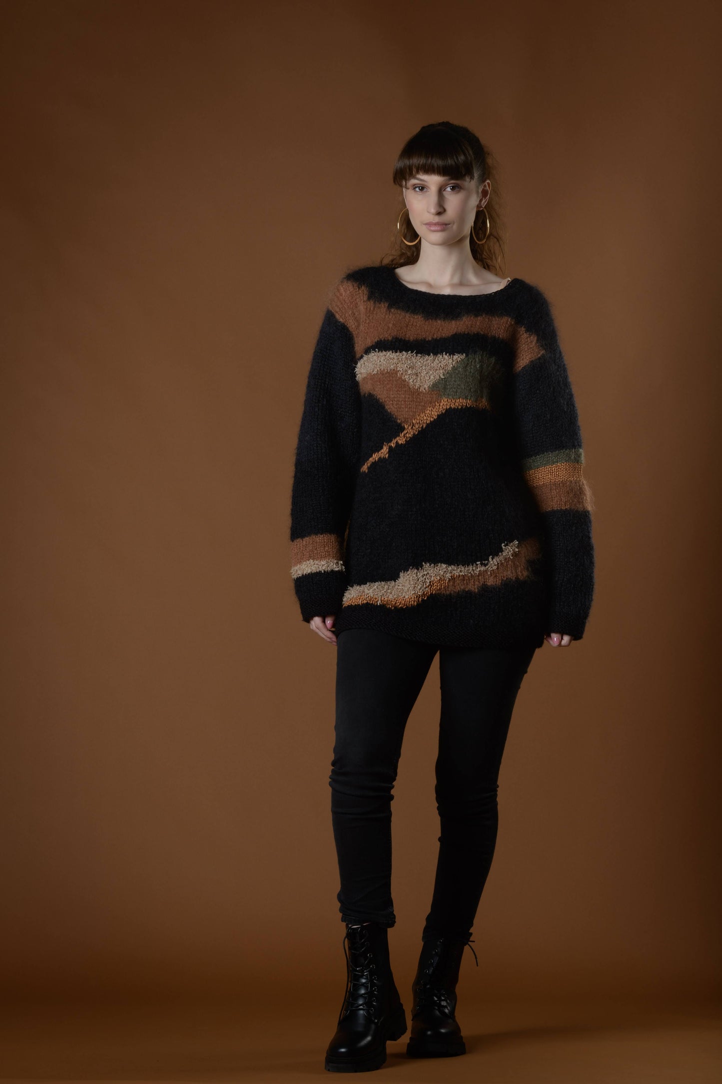 Black mohair sweater with swirls