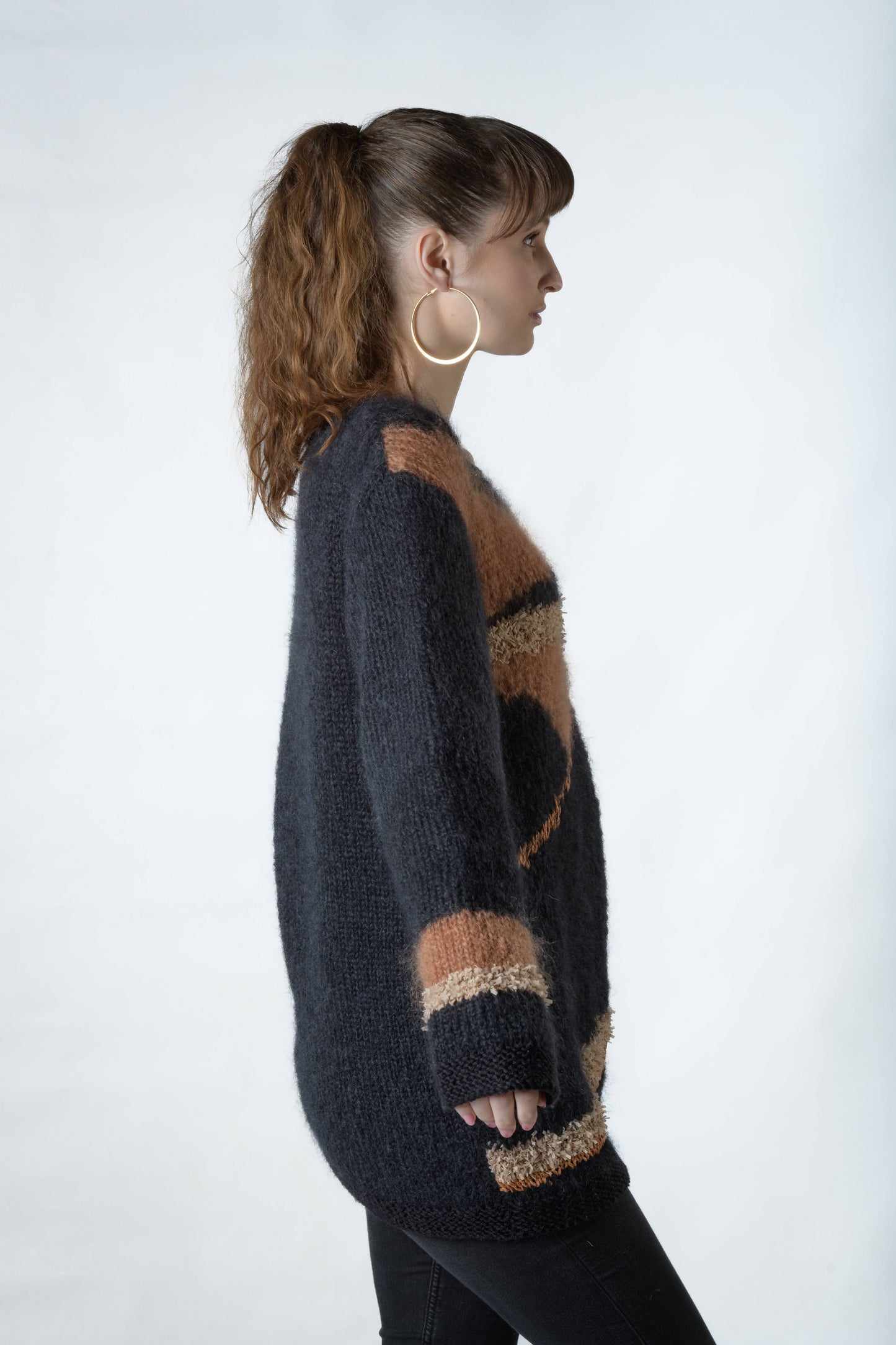 Black mohair sweater with swirls