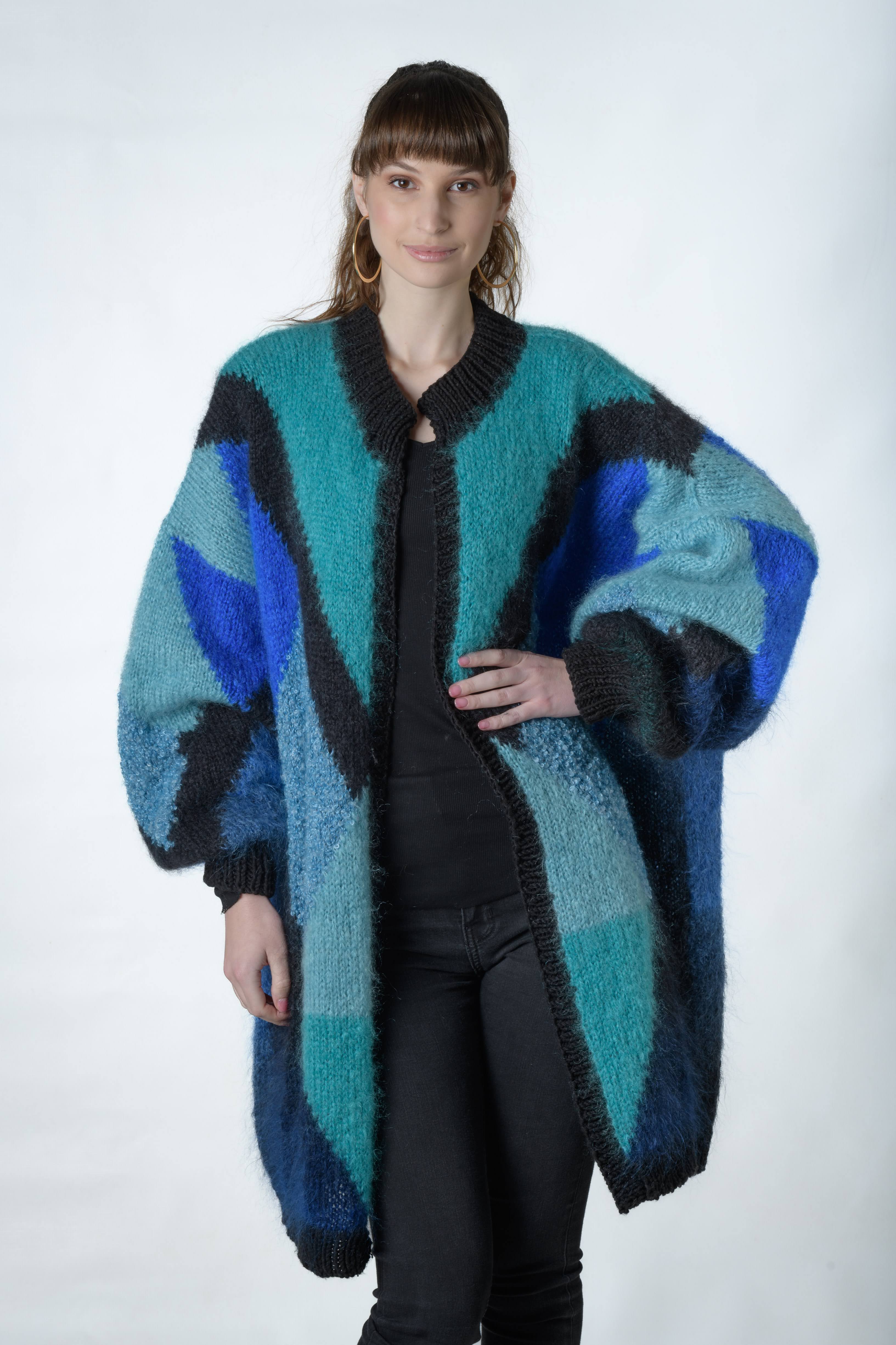 Black and blue mohair cardigan
