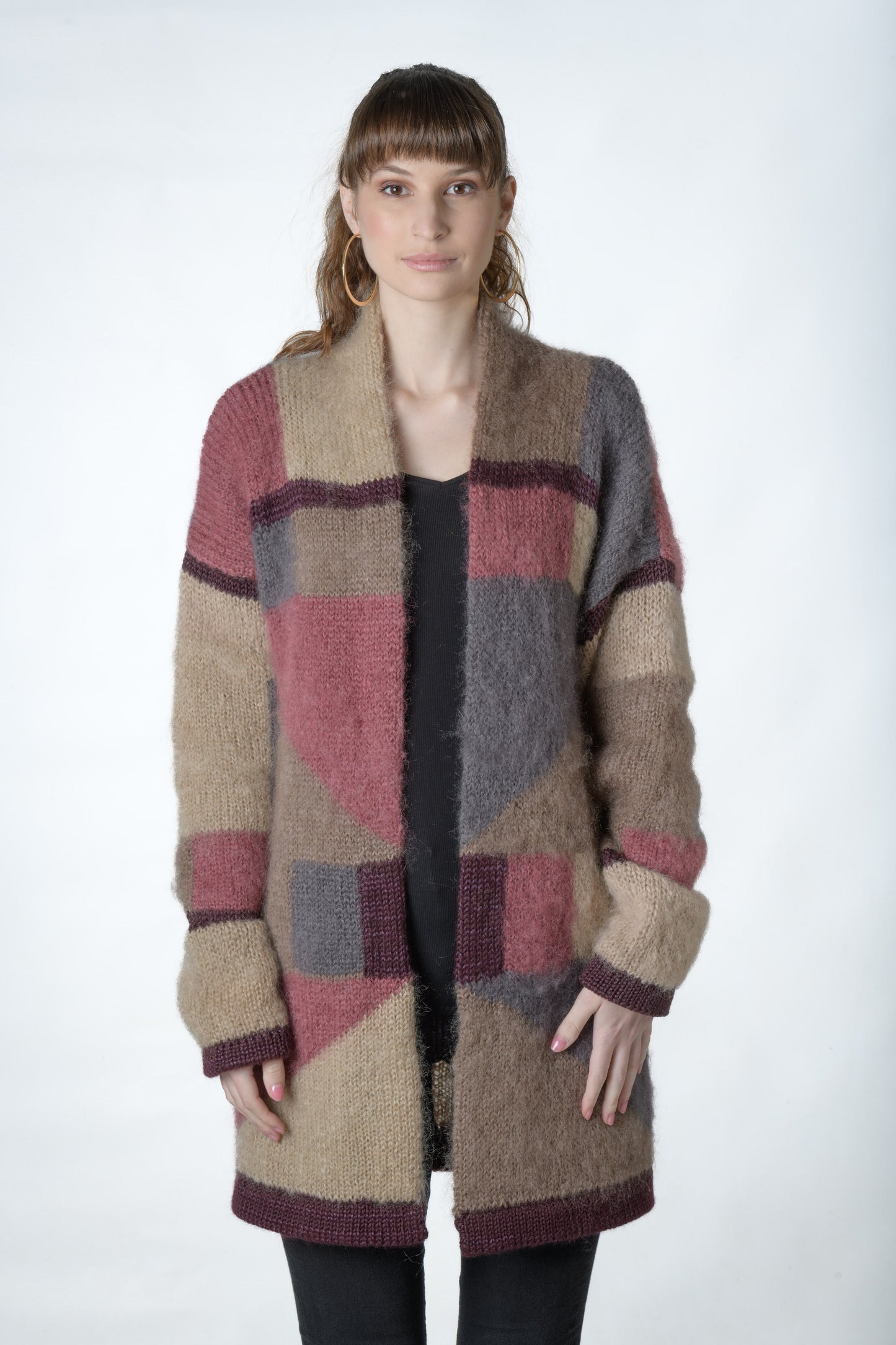 Pink and brown mohair cardigan