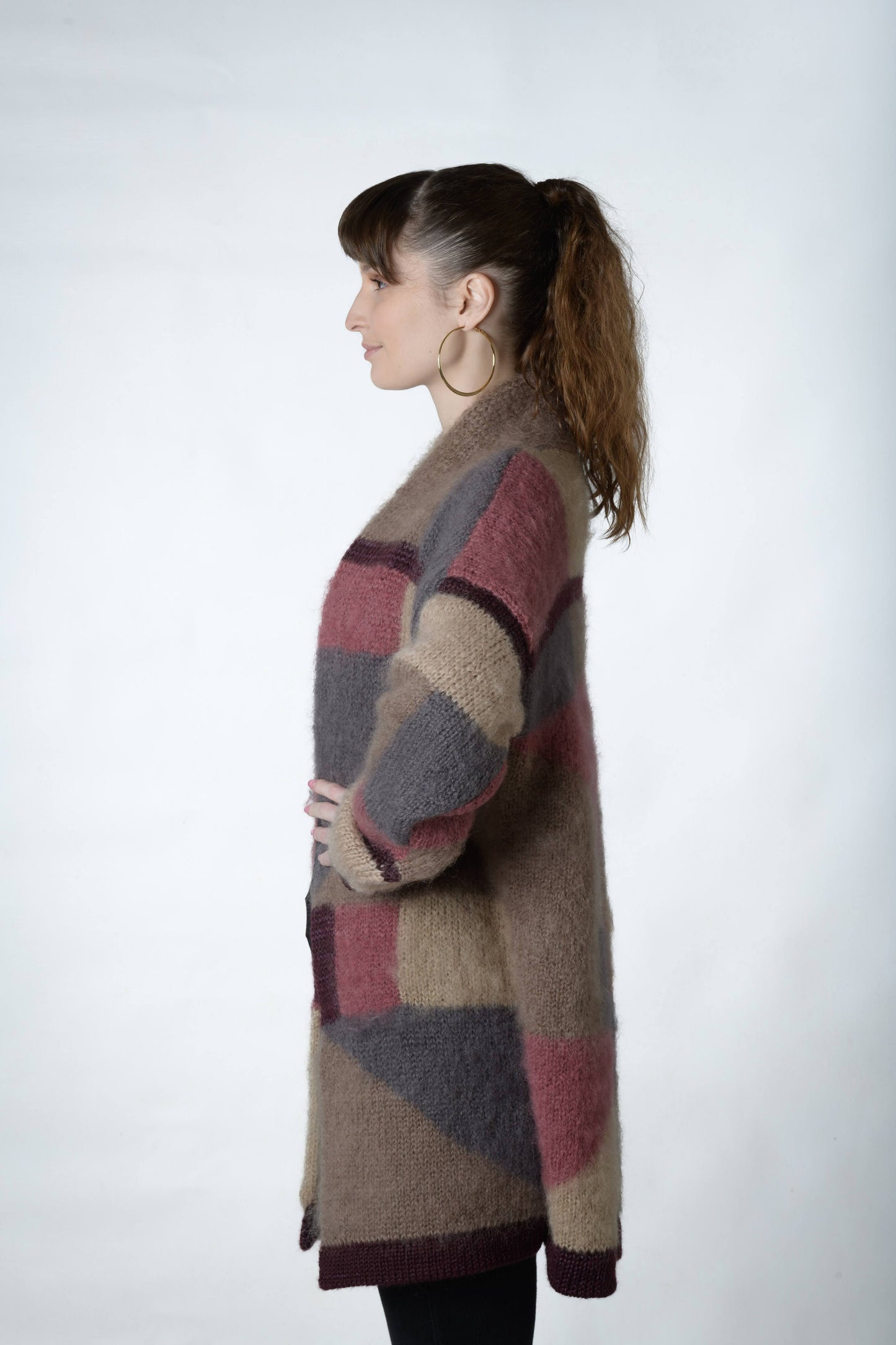 Pink and brown mohair cardigan