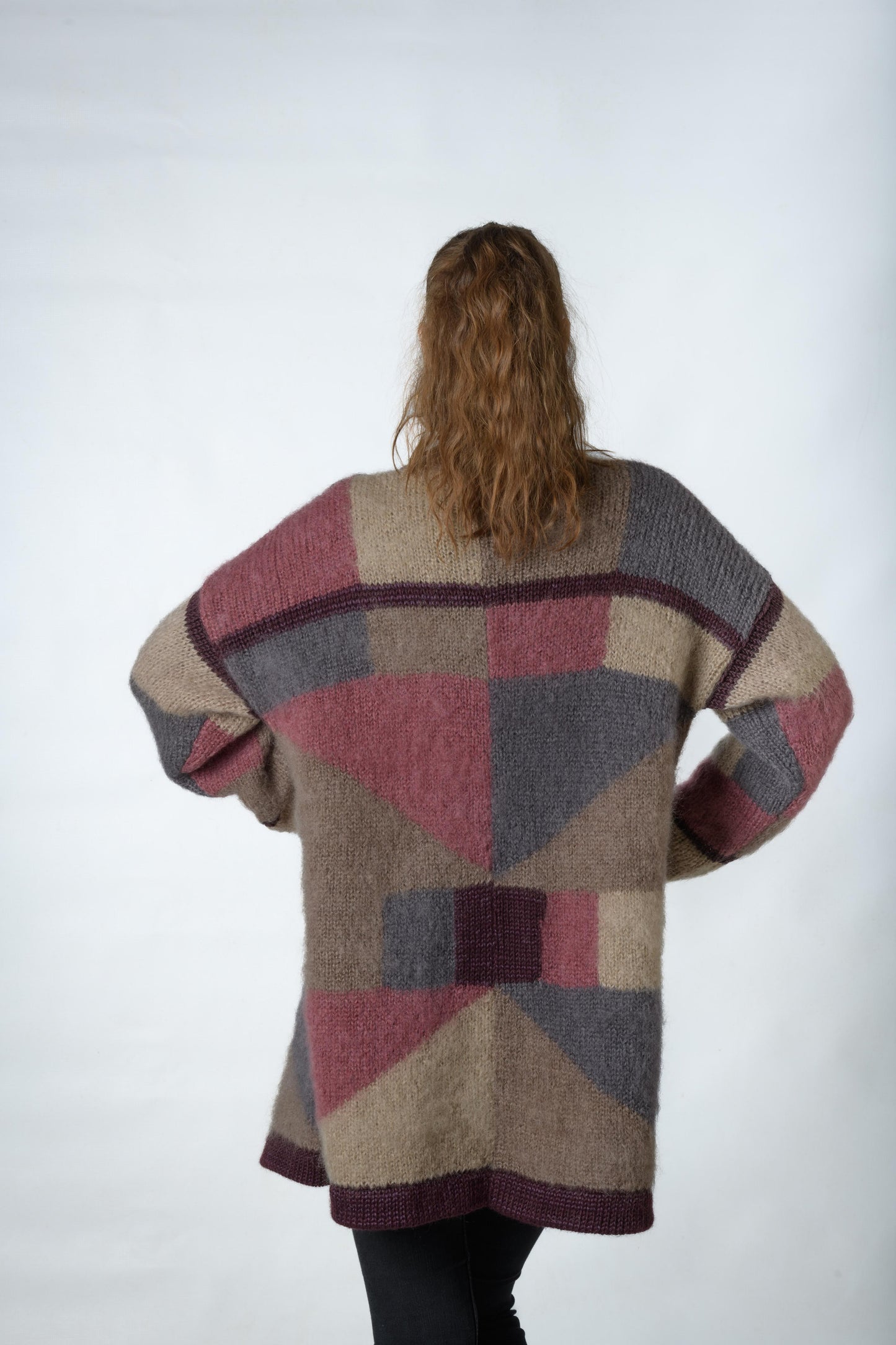 Pink and brown mohair cardigan