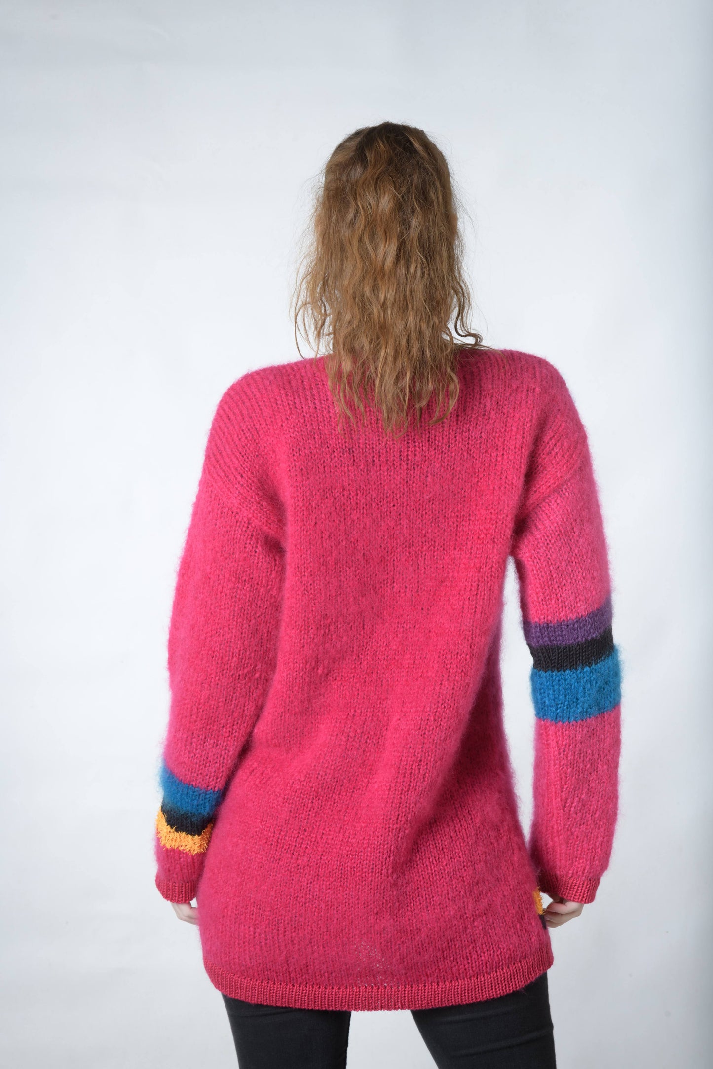 Pink mohair sweater with swirls