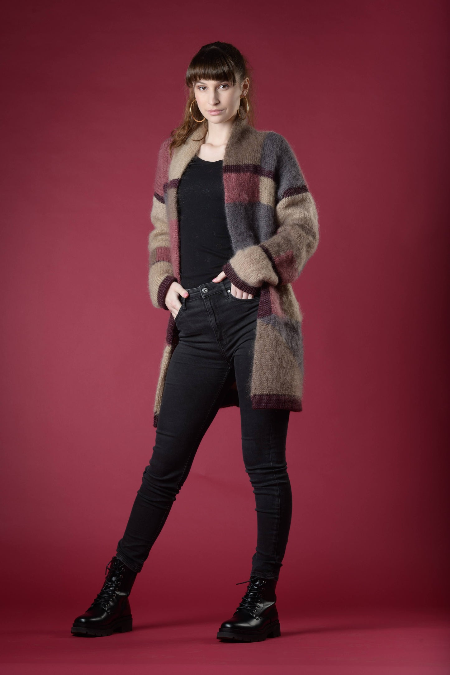 Pink and brown mohair cardigan