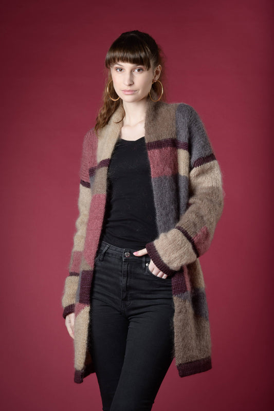 Pink and brown mohair cardigan