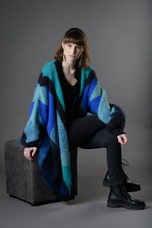 Black and blue mohair cardigan