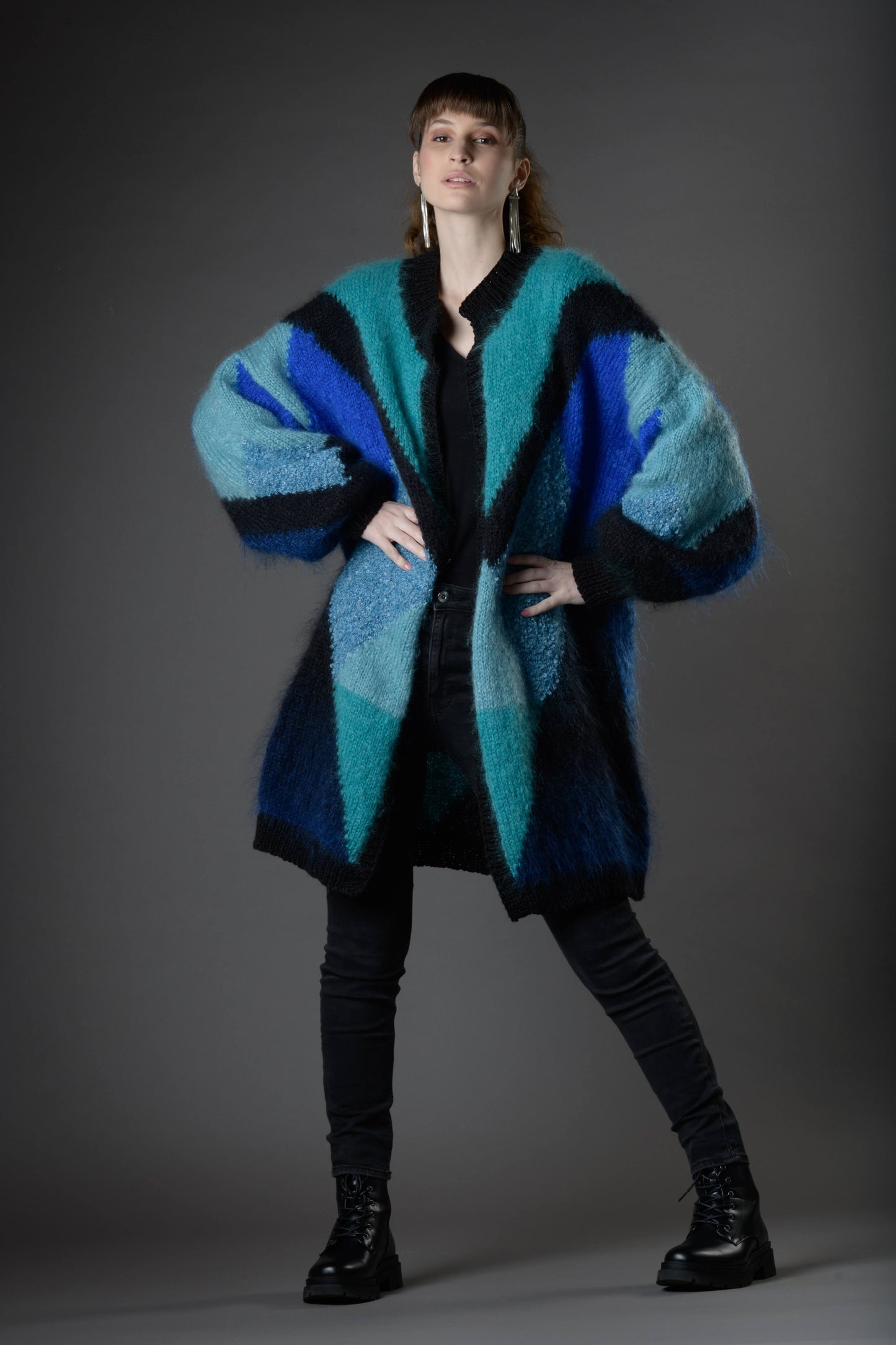 Black and blue mohair cardigan