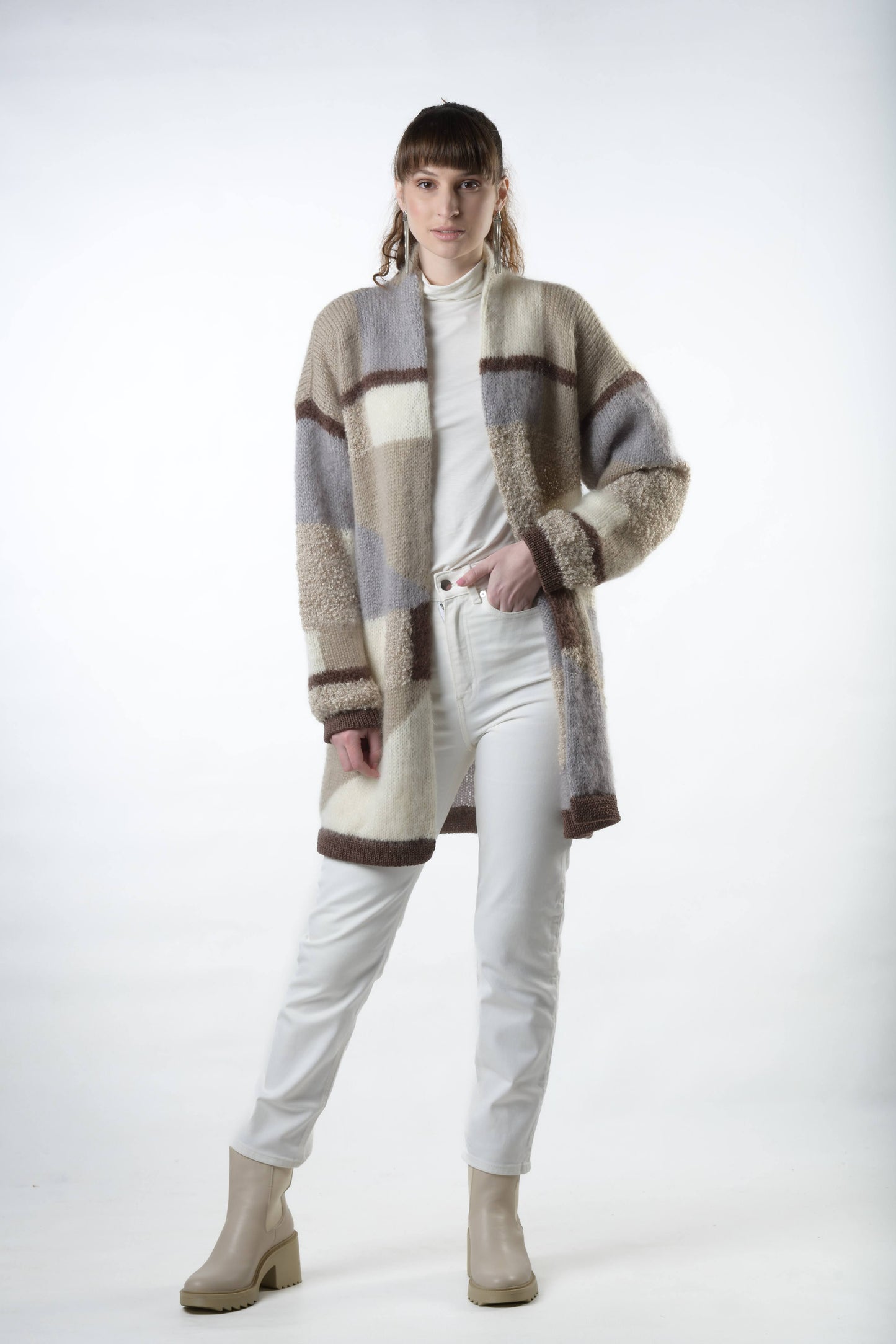 Beige and white mohair cardigan