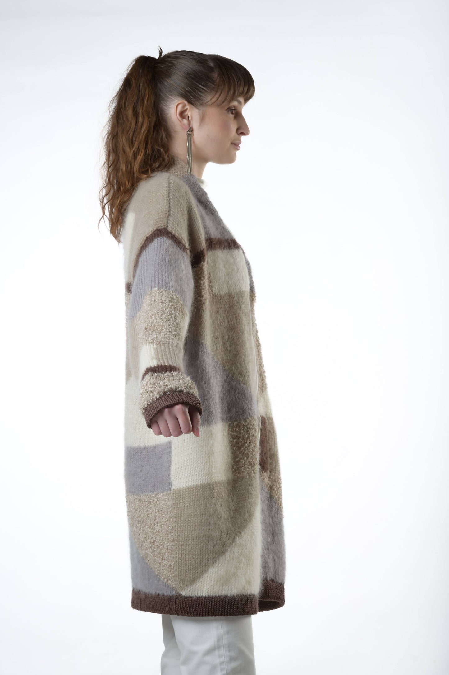 Beige and white mohair cardigan