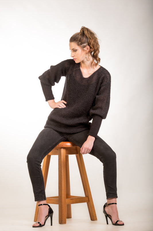 Black Mohair jumper with long cuffs