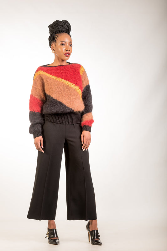 Mohair sweater with long rib - Black & Rust