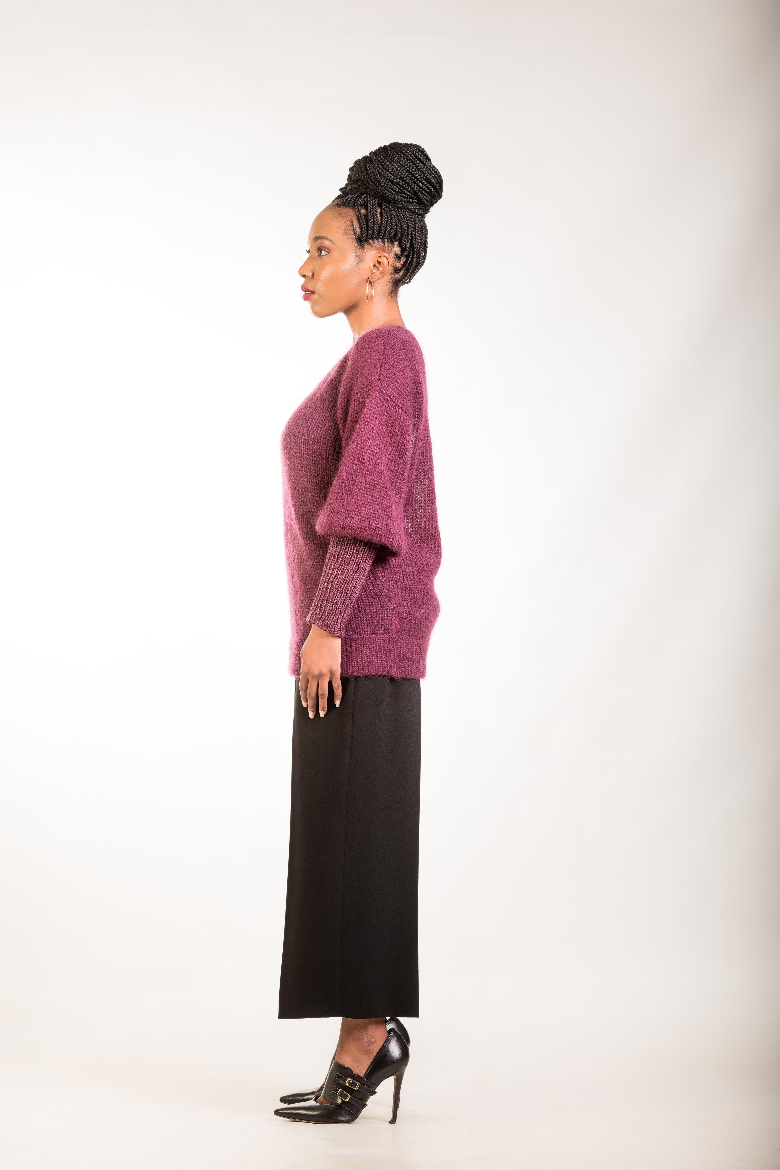 Plum Mohair jumper with long cuffs – Lika Knitwear