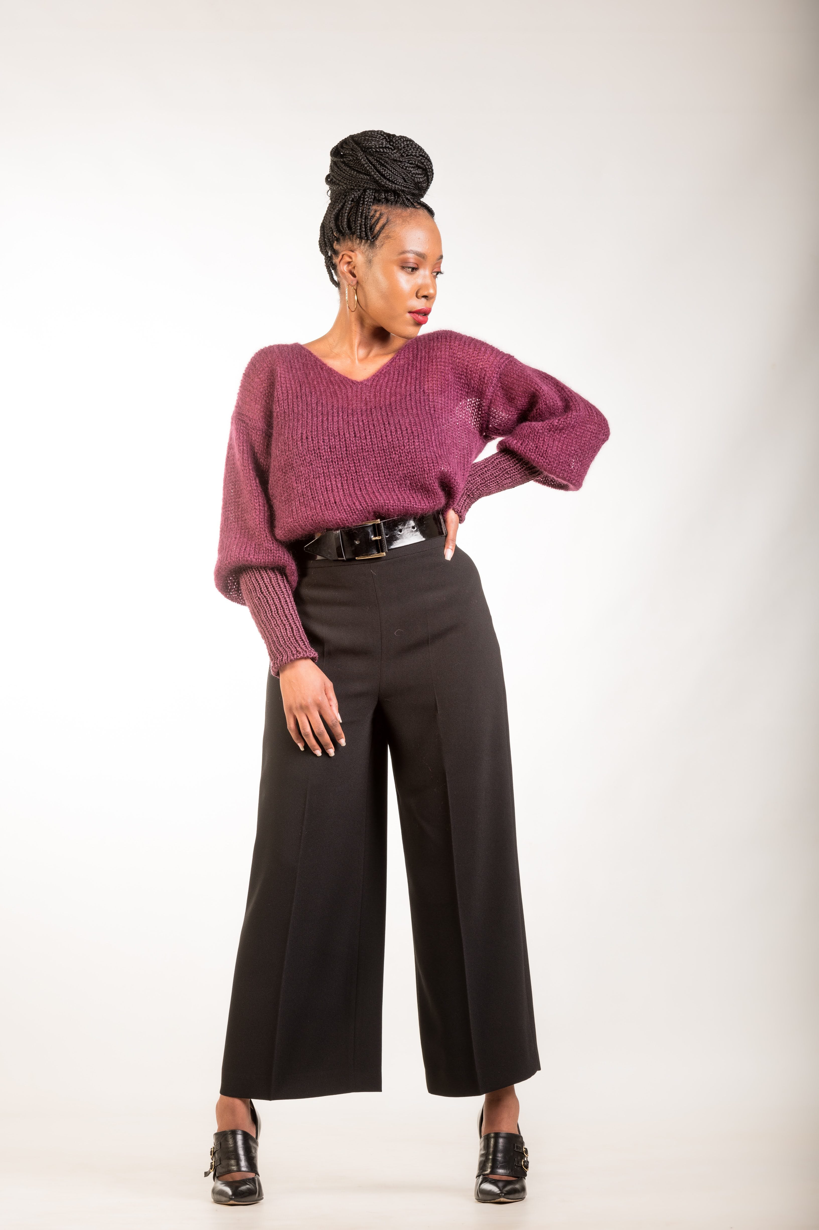 Plum Mohair jumper with long cuffs – Lika Knitwear